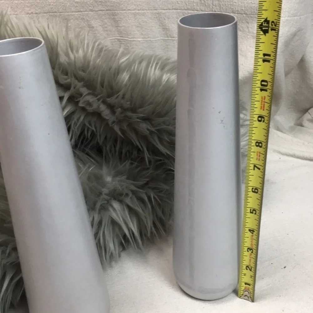 Pair Brushed Aluminum Metal Vases from CB2